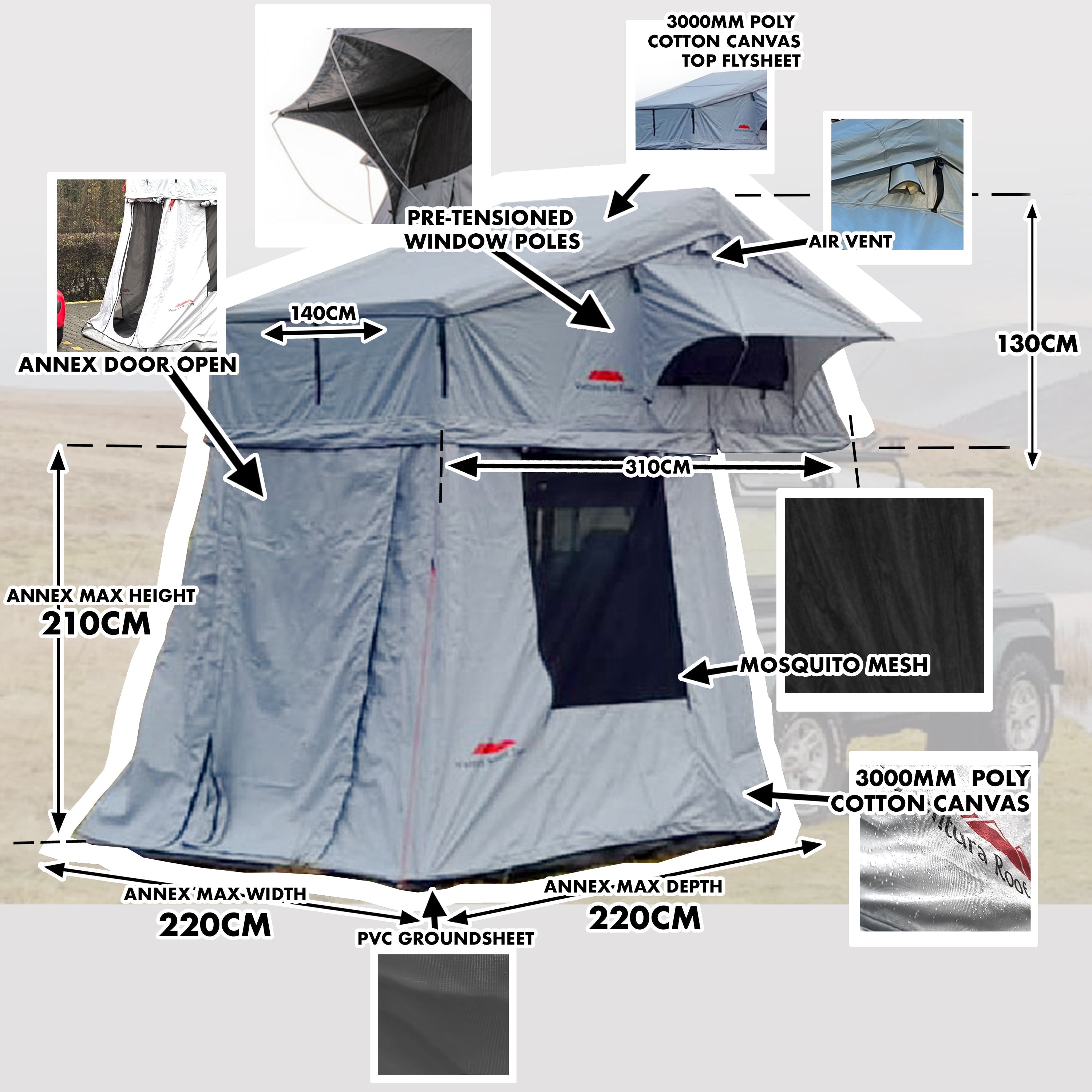 Extended Ventura Deluxe 1.4 Roof Top Tent + Annex